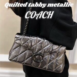 NWT Coach Metallic Leather Tabby Shoulder Bag 26 With Quilting - V5/Anthracite